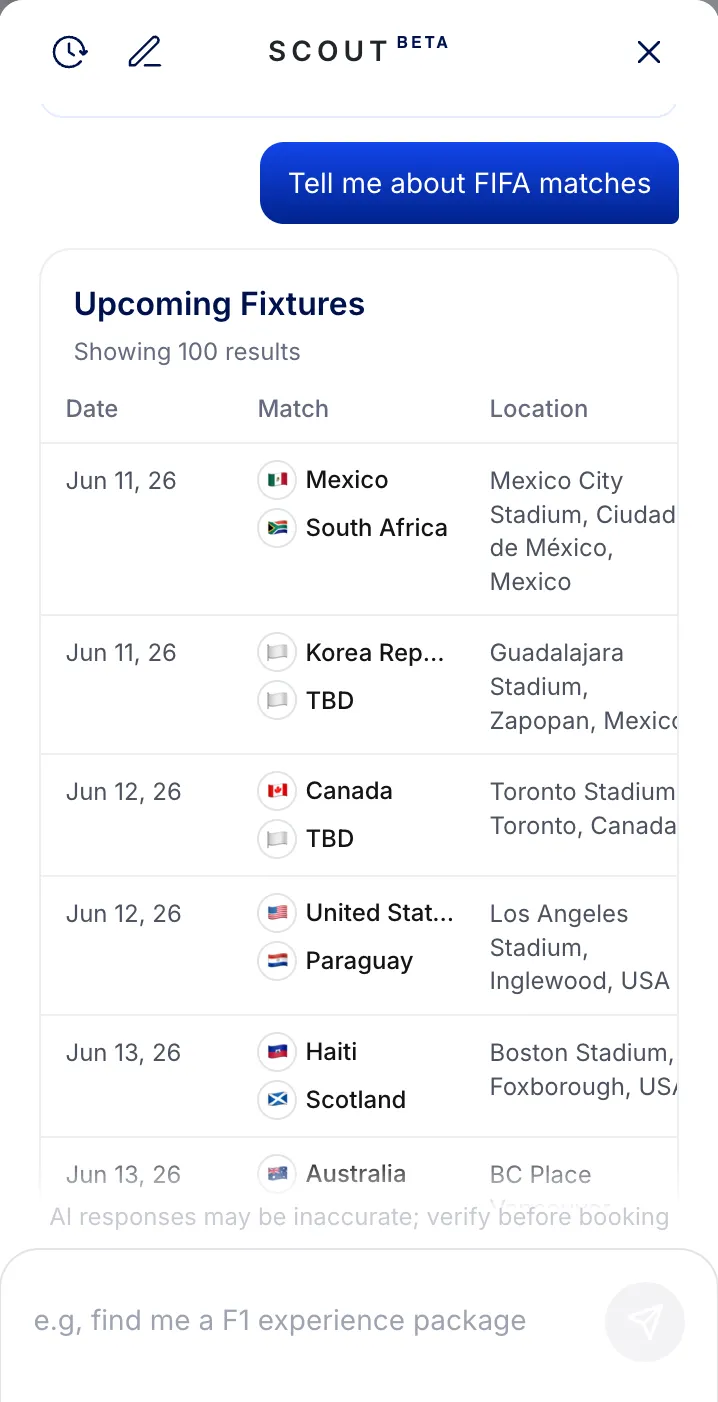 Sports & Events screen