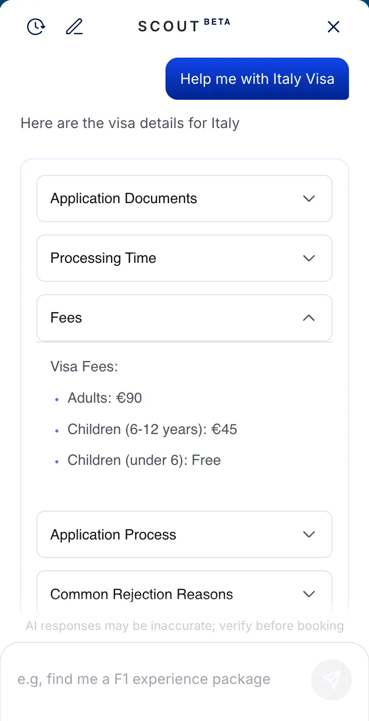 Visa Details (Expanded) screen