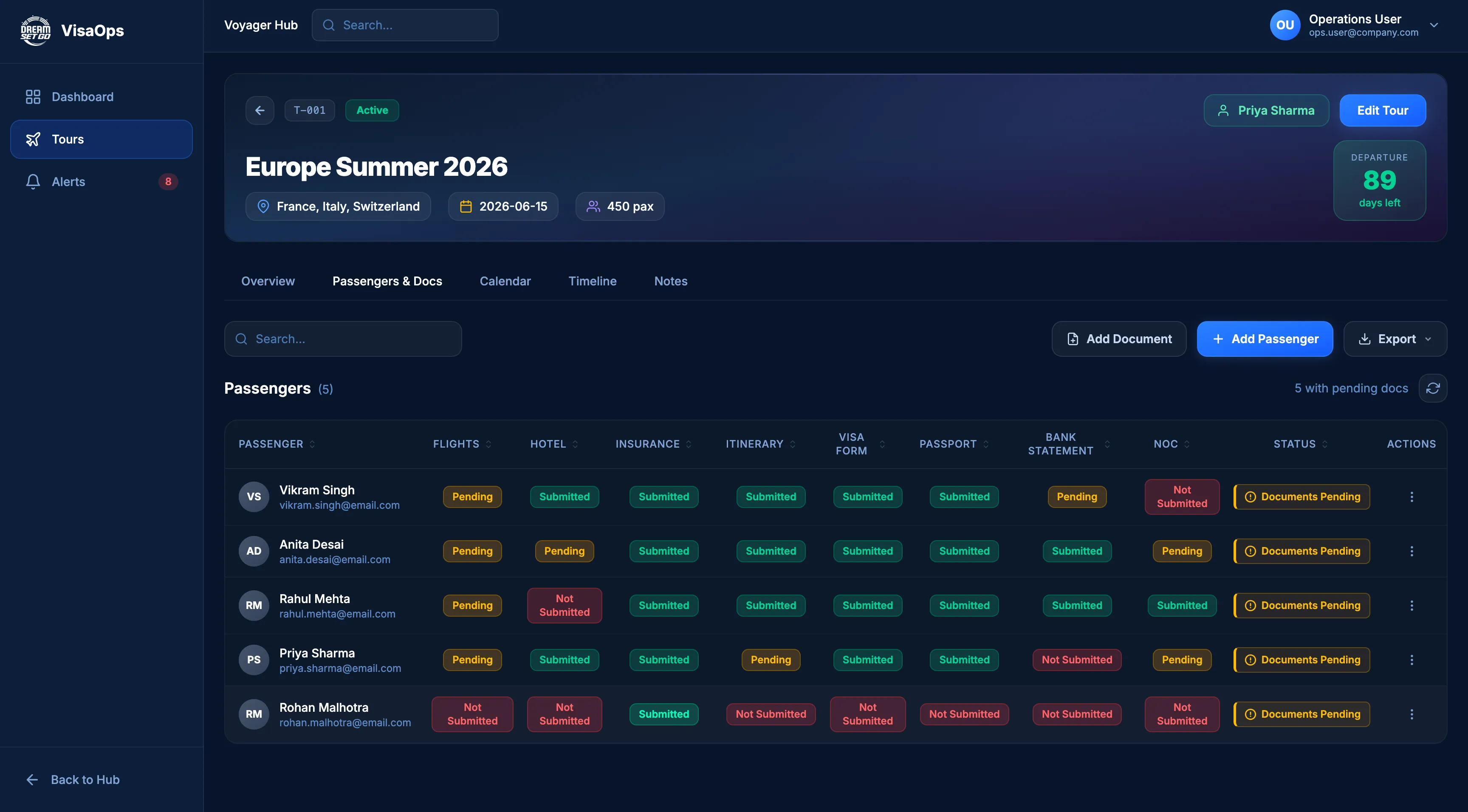 Passenger Tracking screen